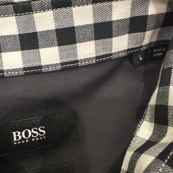 Hugo Boss Mens Long Sleeve Button Up White Black Checkered Large - Picture 3 of 5